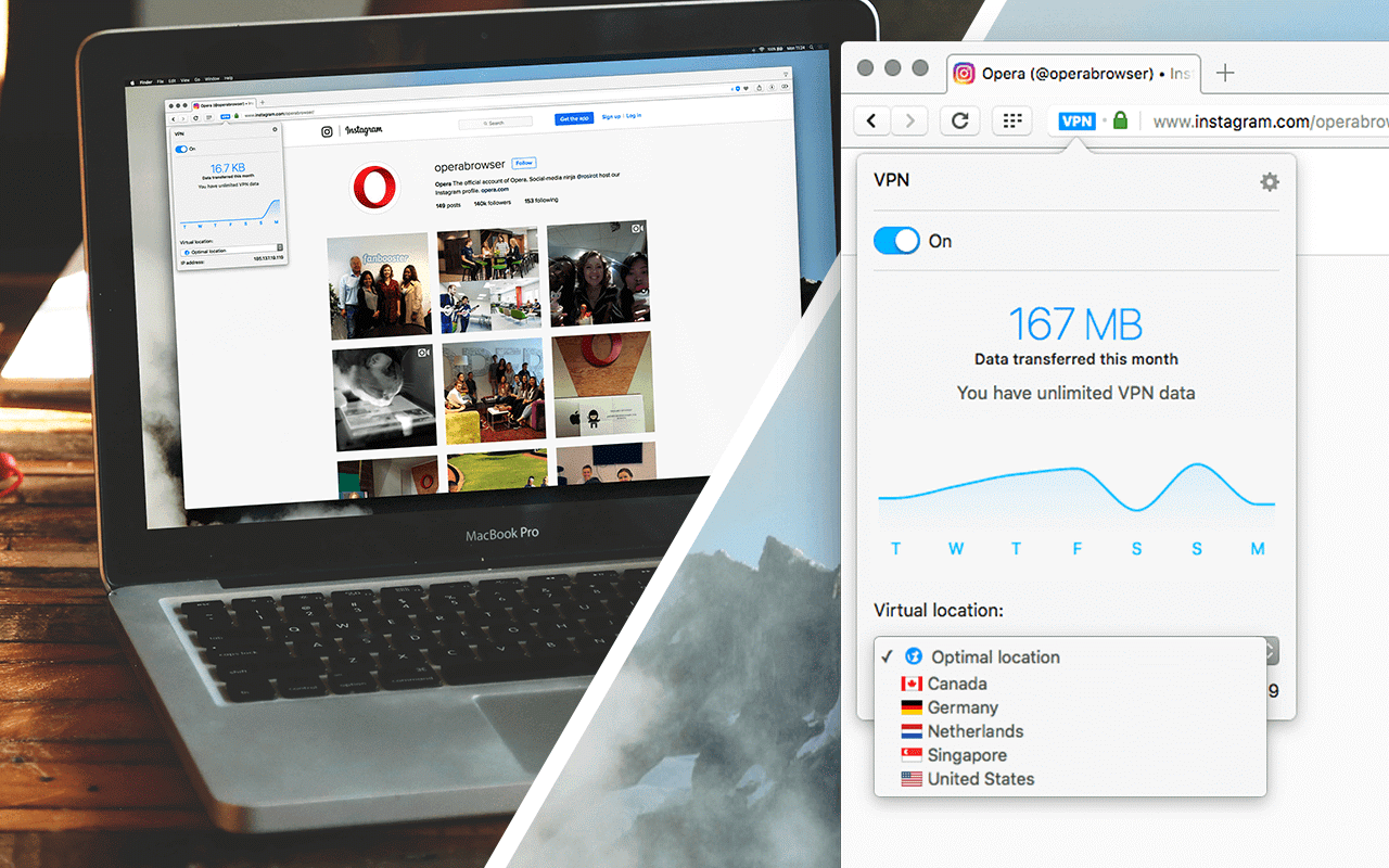 Opera browser with VPN service